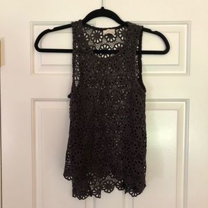 See-thru Crochet Gray Flower Top